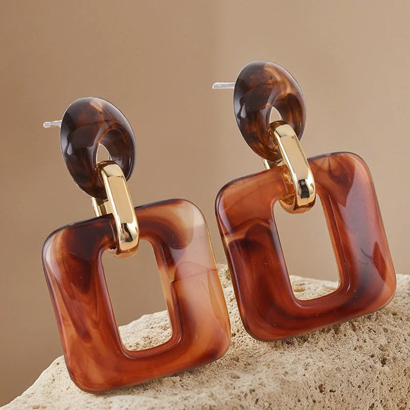 European Series Texture Geometric Square Acrylic Earrings Retro Fashion Earrings Pendants Earrings Wholesale N241155