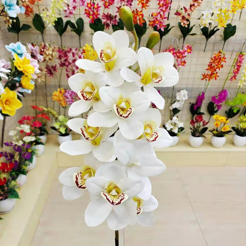 C-CBO001 Artificial Real Touch 10 Heads 3D Cymbidium Boat Orchid Flowers Bouquet for Home Wedding Floral Arrangement