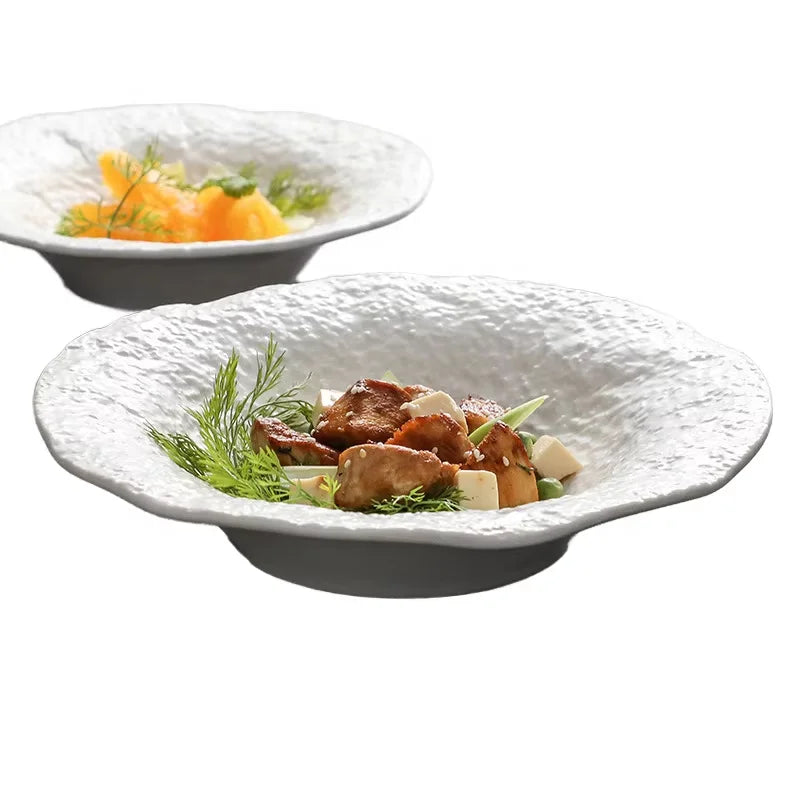 Restaurant Dinnerware Eco-friendly Rock Pattern Ceramic Cold Dish Salad Pasta Deep Dinner Plate