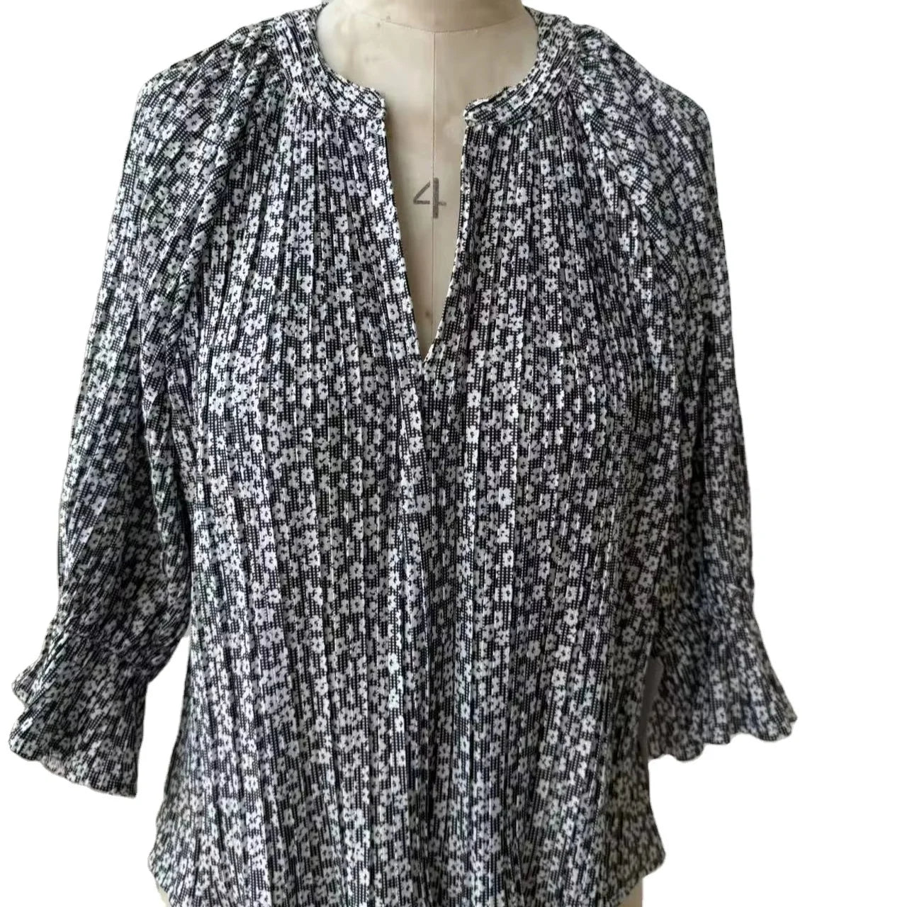 Women's Mid-Sleeved V-Neck Printed Chiffon Shirt for Spring Floral  Patterns Formal Style Woven Breathable Loose XS XL