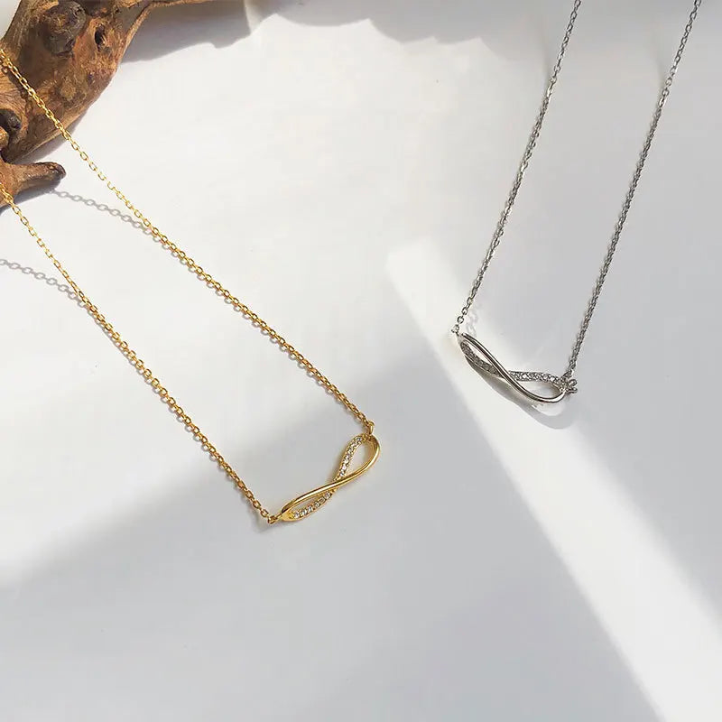 Minimalist 8 Shape Micro Pave Zircon 925 Sterling Silver Necklace Gold CZ Infinity Pendant Necklace