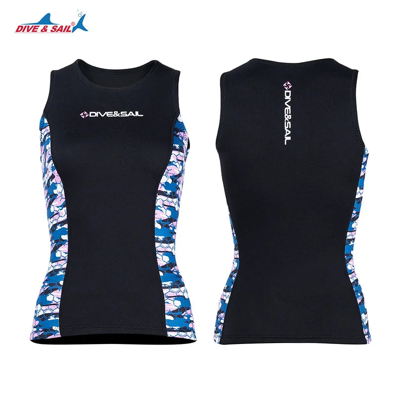 DIVE&SAIL Unisex 2mm Neoprene Waterproof Breathable Sleeveless Smooth Skin Thermal Diving Swimming for Split Vest Wetsuit for