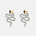 FUAMAY Silver Serpent 925 Black Plated Gold Plated 925 Silver 30mm Black Zirconia Snake Stud Earrings Pendientes Bicolor