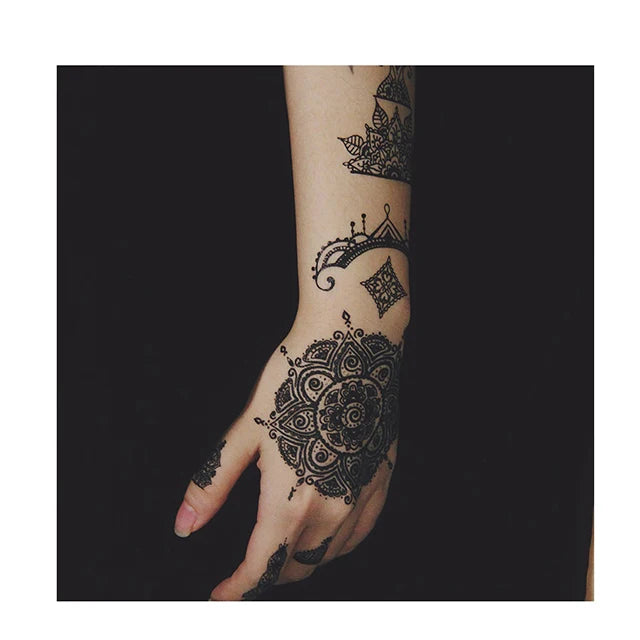 Waterproof Temporary Henna Flower Black Lace Hands Arm Tattoo Sticker Easy Apply Remove
