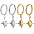 New Arrival Korea Fashion Dainty Jewelry Gold Stainless Steel Moon and Star Pendant Earrings Irregular Women North Star Earrings