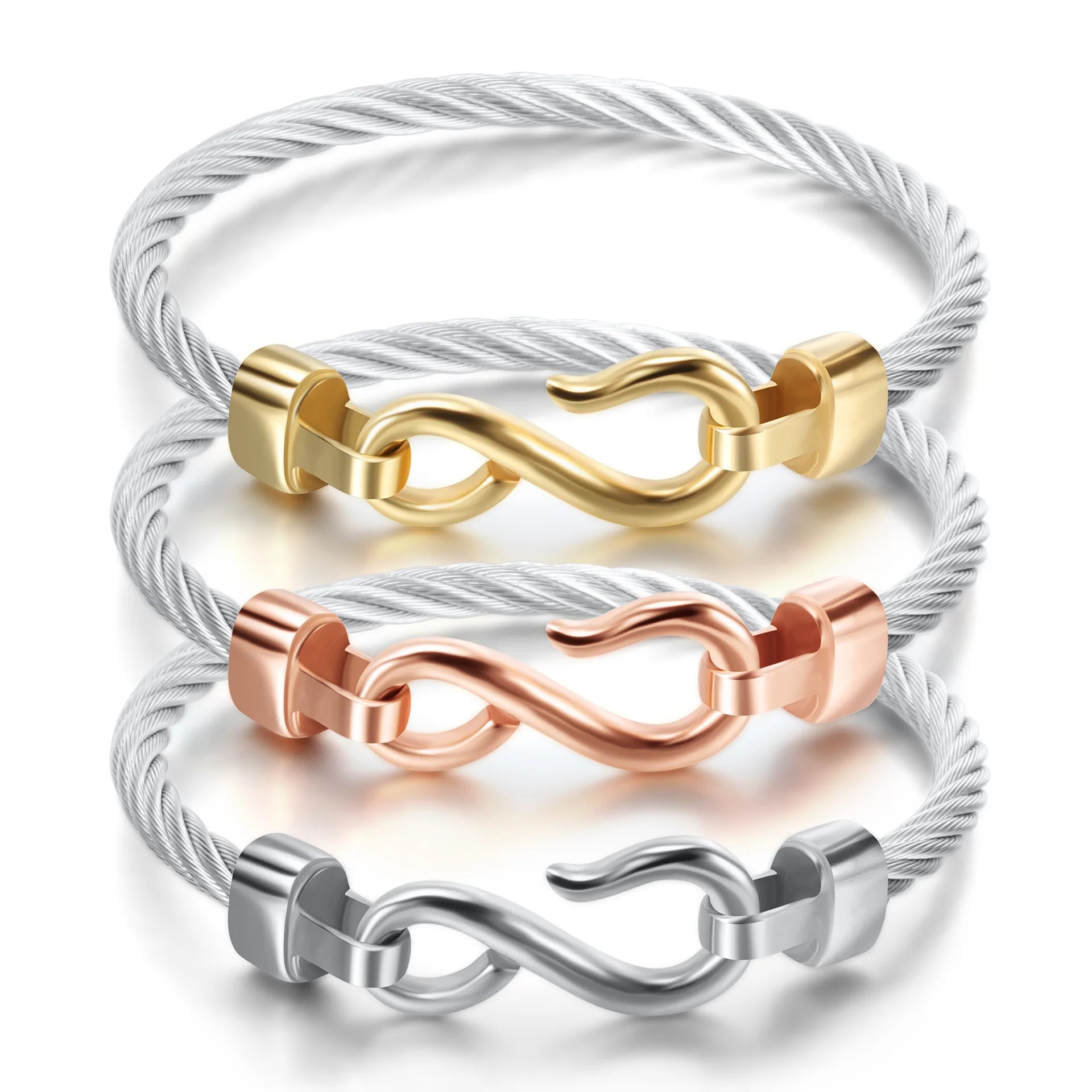 High-End 18k Gold Plated Titanium Steel Bracelet Stainless Steel Twist Cable Wire Fishing Hook Fashionable Figure 8 Bangles