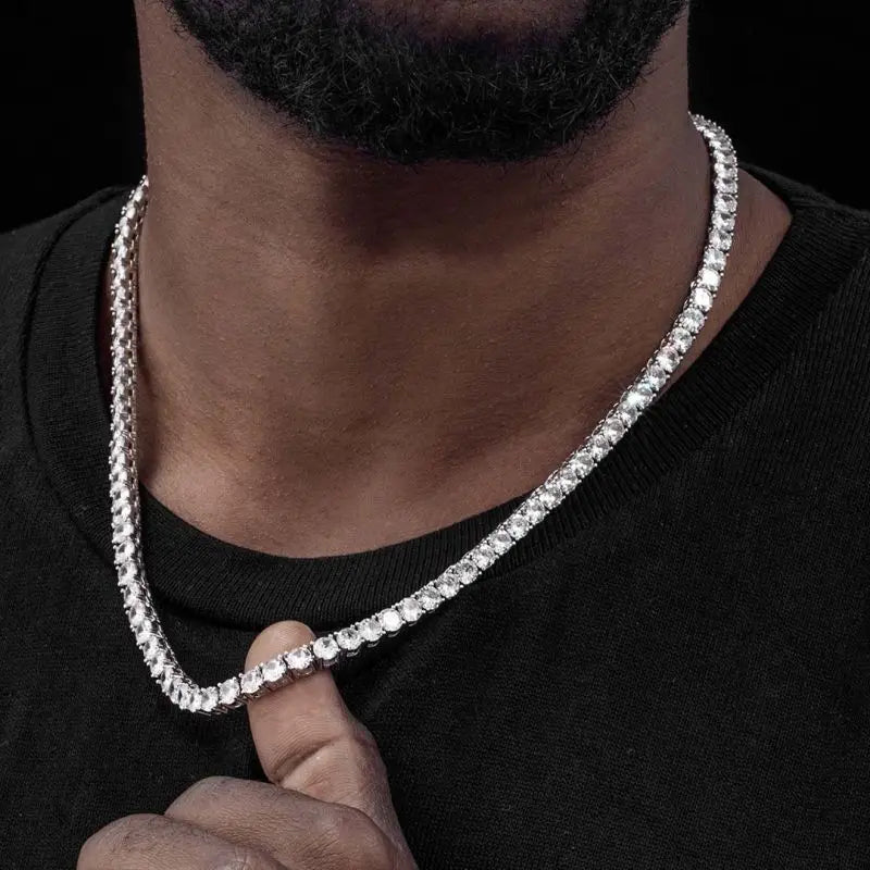 Fine Silver Jewelry Top Selling Moissanite Jewelry Silver S925 Sterling White Gold Plated Diamond Tennis Chain Necklace