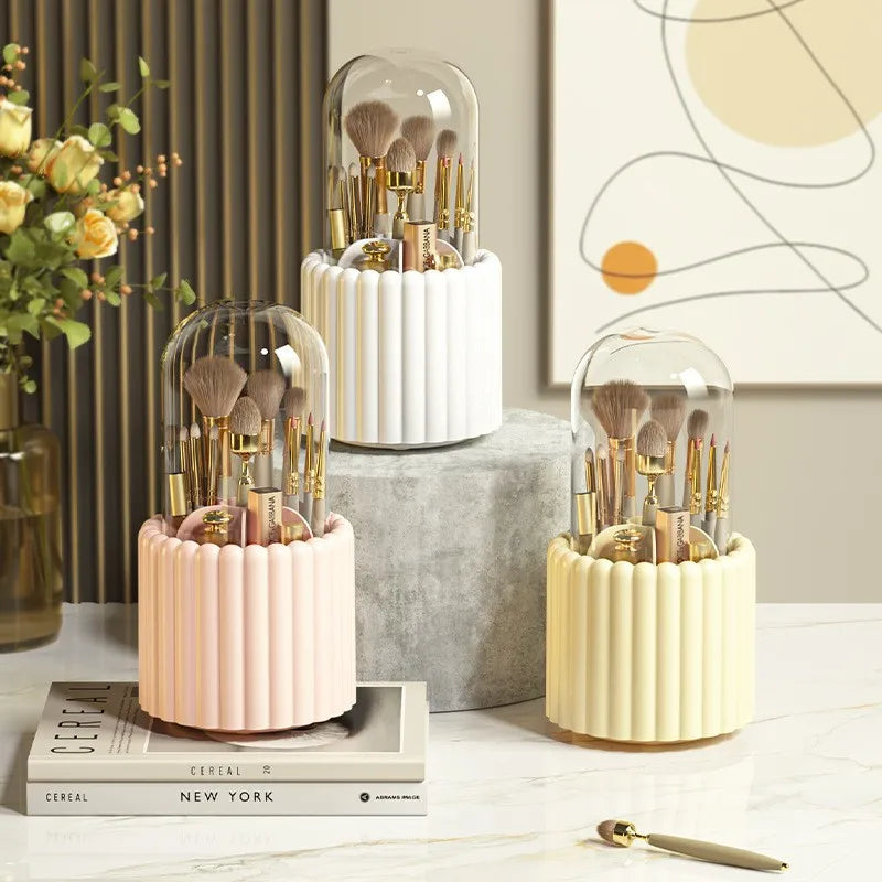 360-degree Rotating  Makeup Brush Organizer Pen Holder Cosmetic Brush Storage Box for Vanity Home Supply Multifunction