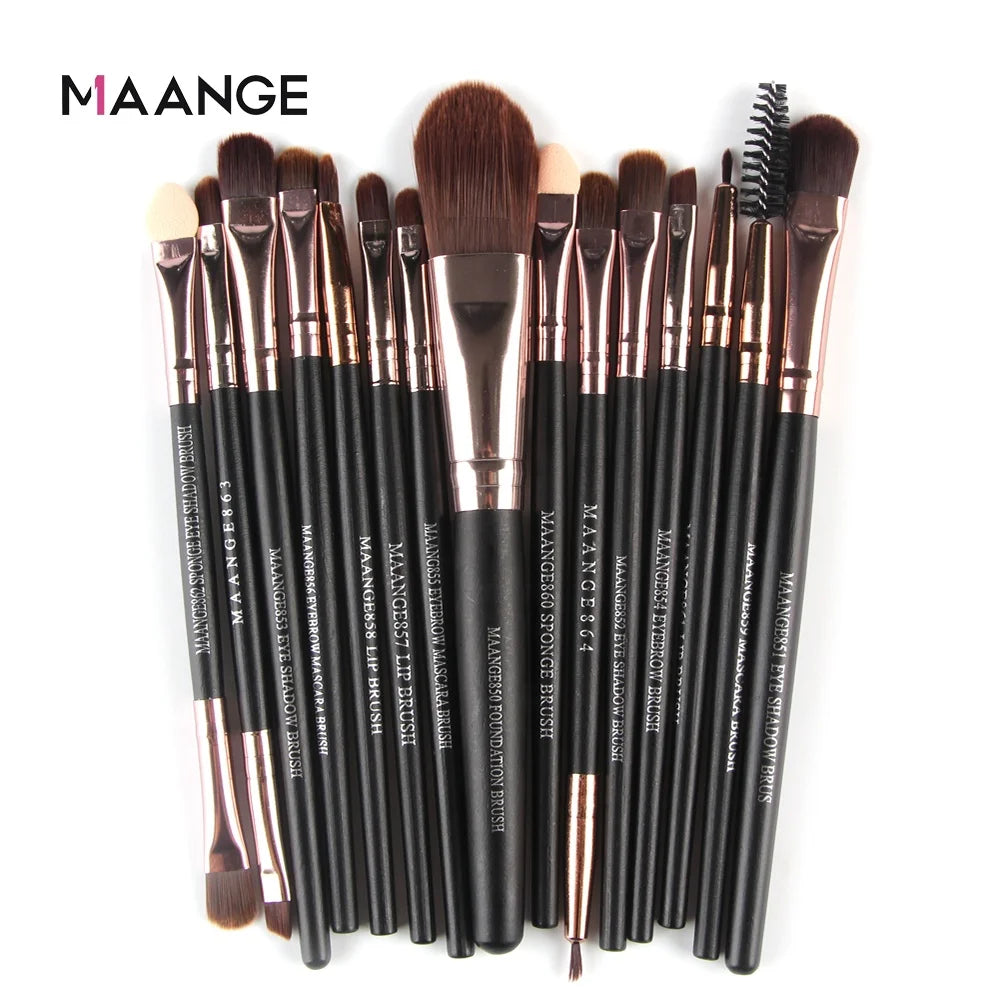 MAANGE High Quality Makeup Tools Professional OEM 15pcs Coffee Black Red Wooden Custom Logo Private Label Makeup Brush Set