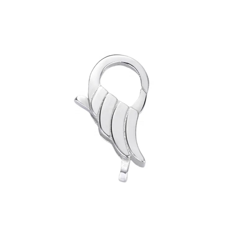 15mm Fancy 925 Sterling Silver Angel Wing Shaped Pendant Lock Lobster Hook Clasp 14K 18K Gold Plated E-coating