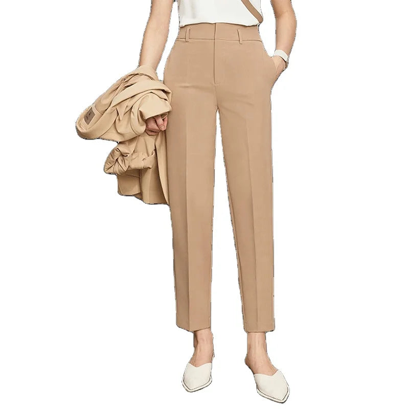 MANNI Women's Pants Autumn Trouser Pants Formal Elegant Office Straight Pocket Trouser for Girls