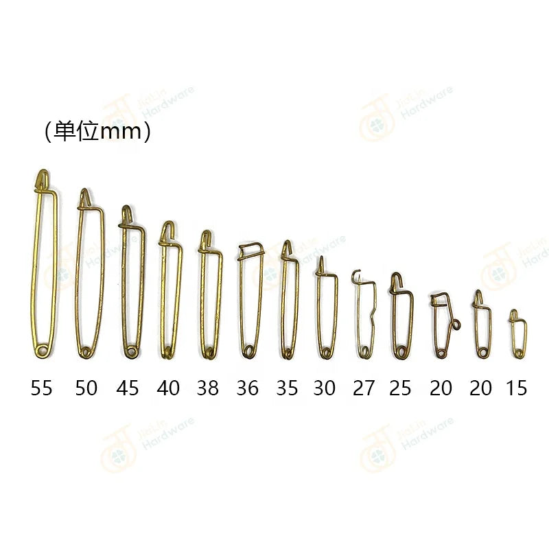 Badge Accessories 15mm - 55mm Solid Brass Backing Curved Safety Pin with Mouth for Medal Making