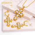 JUSNOVA 18K Gold Plated Vintage Cross Necklace Simple Cross Link Exquisite Stainless Steel Fashion High Temperament Cross-Border