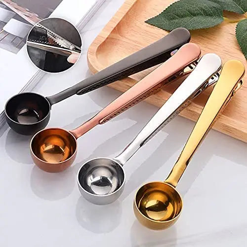 Custom Color Measuring Spoon Gold Stainless Steel Coffee Scoop With Clip