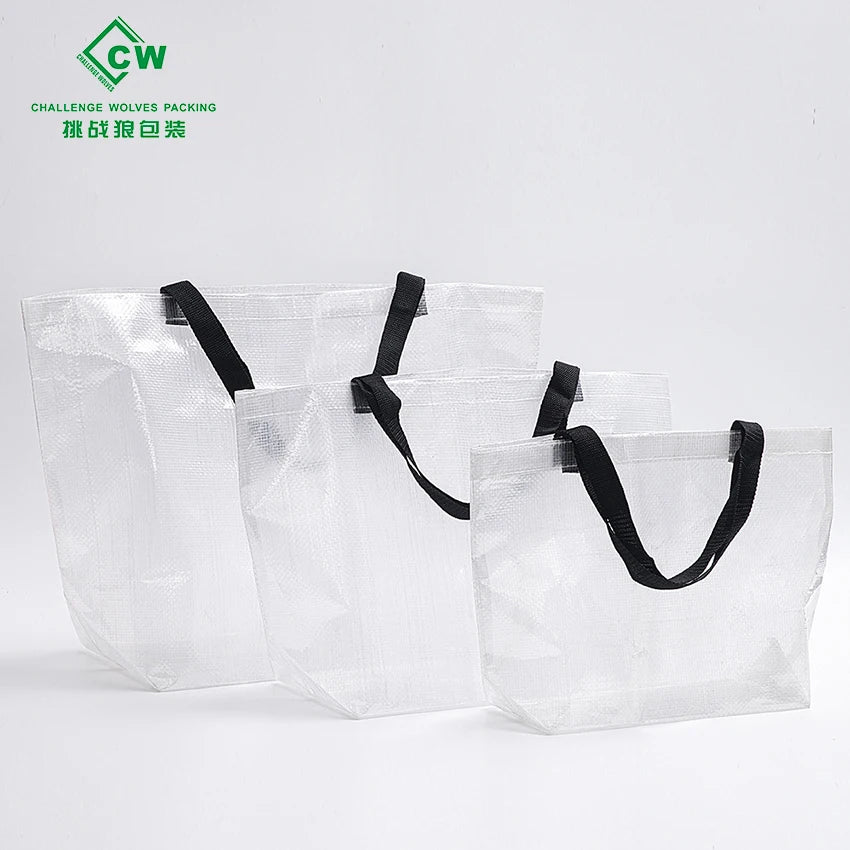 Custom Eco-friendly Recycled Transparent PP Woven Shopping Bag Clear Tote Bag with LOGO Promotional and See Through Bags