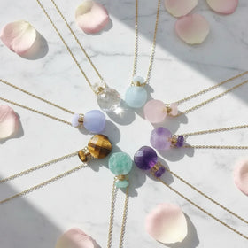 2025 New Arrivals Tiny Bottle Charm Faceted Natural Stone Rainbow Fluorite Perfume Bottle Vial Necklace for Friend Gift Jewelry