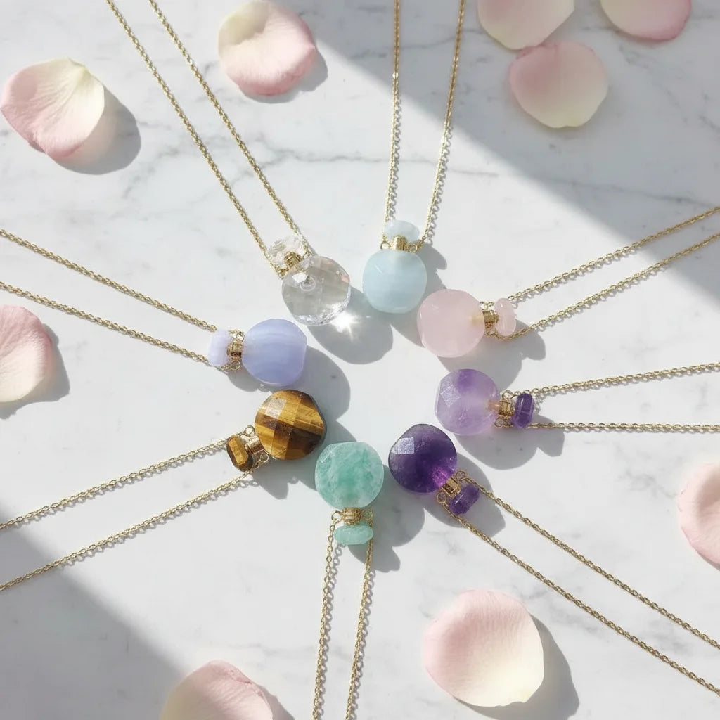2025 New Arrivals Tiny Bottle Charm Faceted Natural Stone Rainbow Fluorite Perfume Bottle Vial Necklace for Friend Gift Jewelry