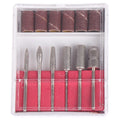NAD001 6Pcs Emery Double Sided Nail Art Drill Bits Set with Case Sandpaper Band Gel Polish Tips for Grinding/Polishing/Remover