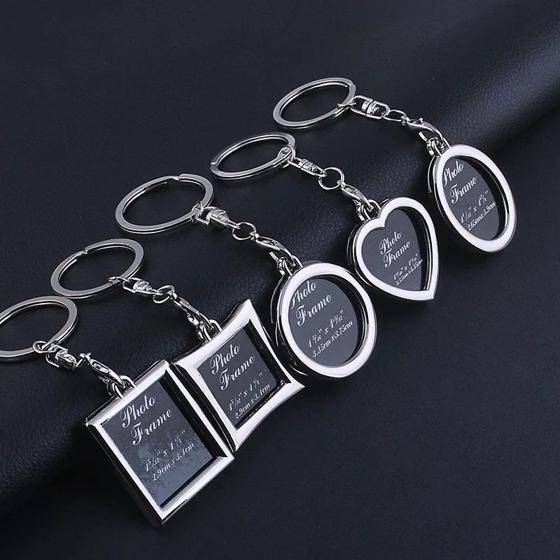 Metal Photo Frame Keychain Heart Round Square Shape Key Chain Apple Keyring DIY Logo for Lover Gifts Frame Keyrings