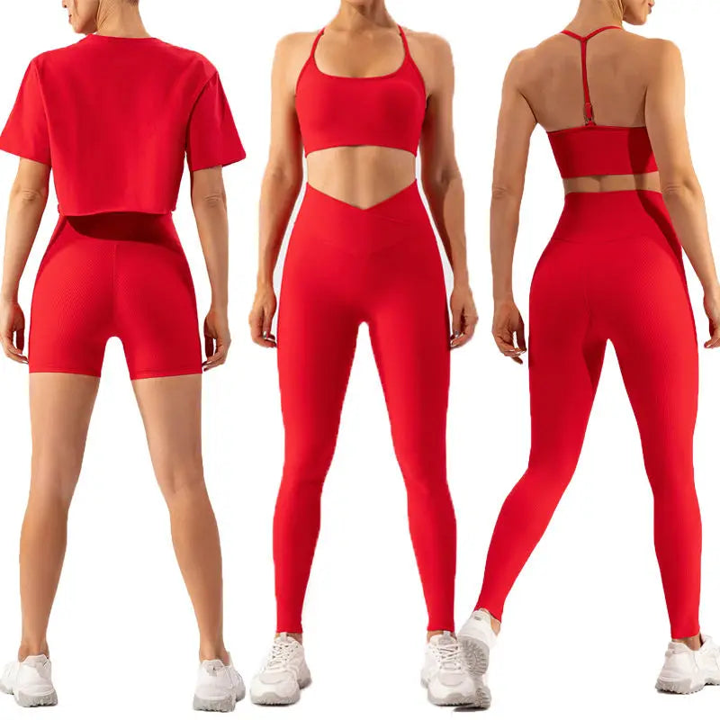 Custom Logo Women Sport Clothes Ladies Gym Fitness Active Wear High Waisted Pants 4 Piece Set Seamless Yoga Set
