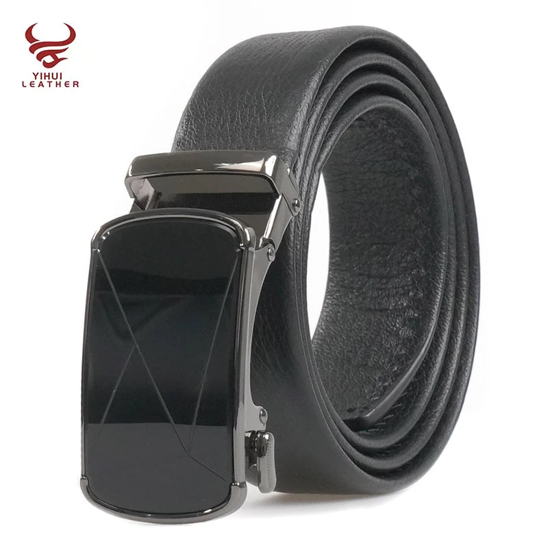 Luxury Fashion Men Belts Genuine Cow Leather Automatic Buckle Brand Black Ratchet Belt Buckle Belt Man