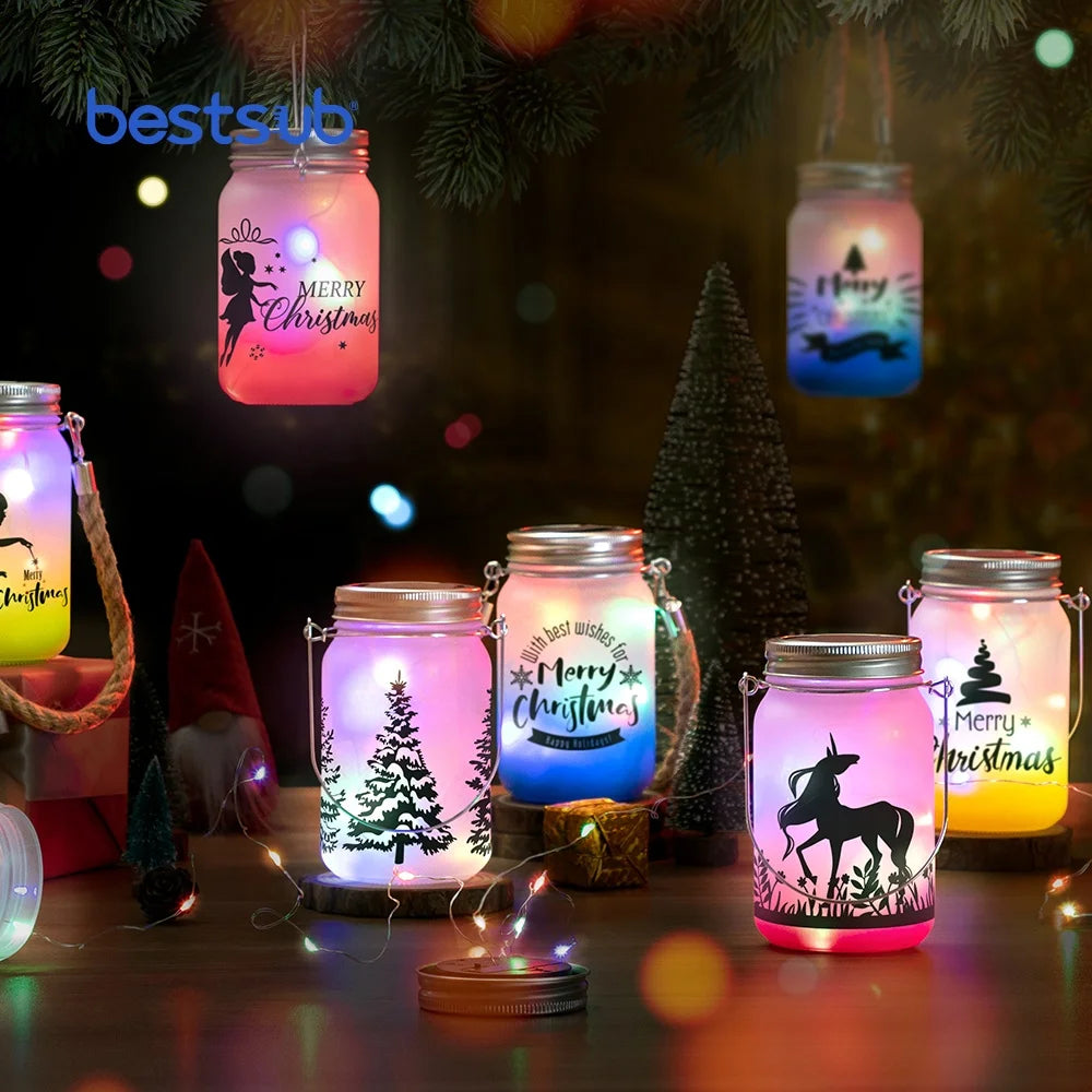 Wholesale 15oz 450ml Sublimation Blanks Glass Bottle Mason Jar with Lantern Lid and Hemp Rope Handle for Valentine's Day