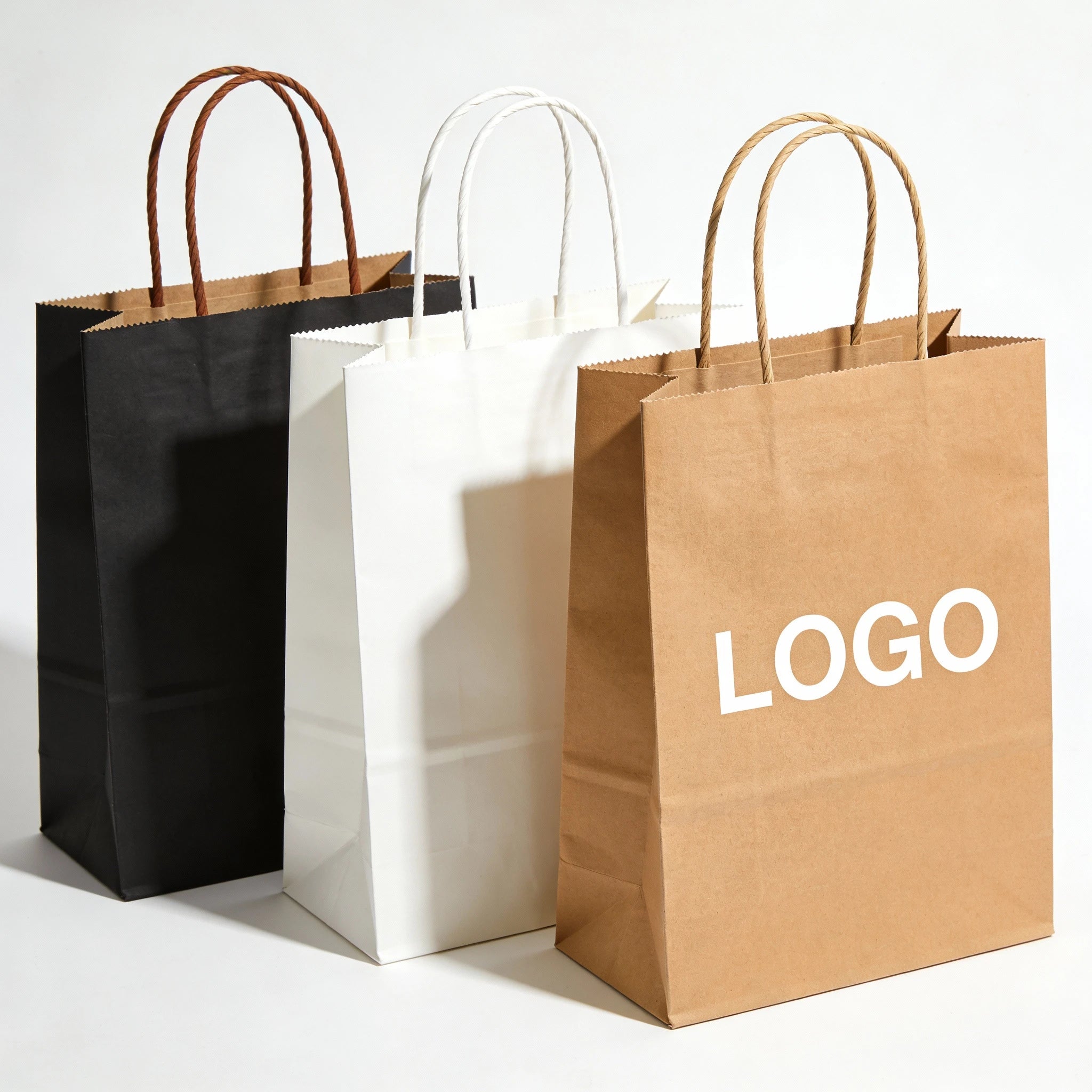 Custom Eco-Friendly Biodegradable Kraft Paper Bags Twisted Handle Boutique Packaging for Supermarket Use Promotions Logo Printed