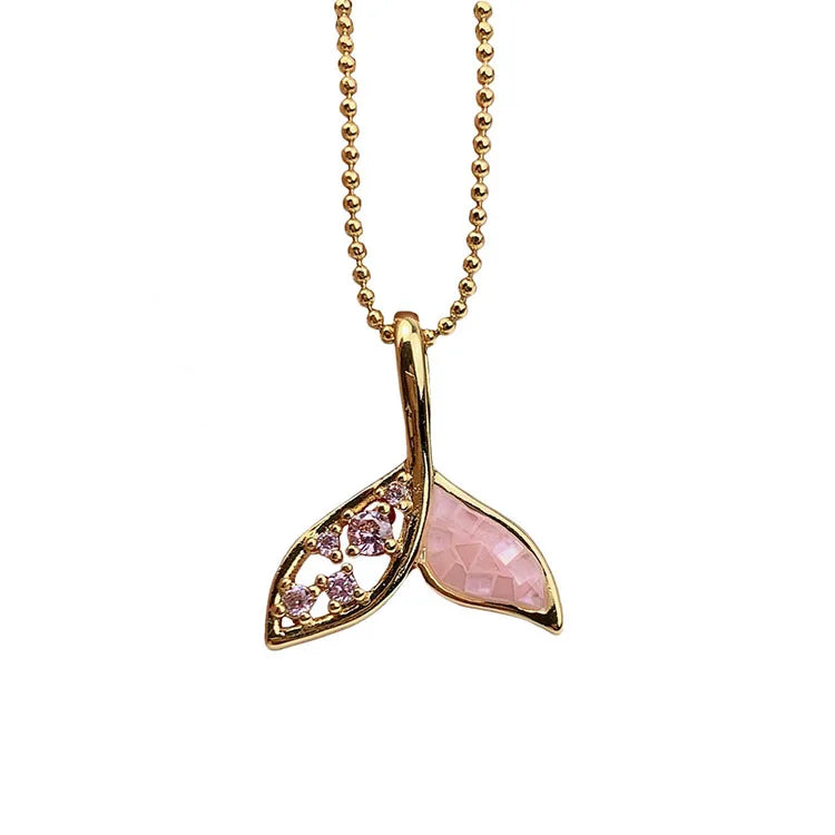 NZ1305 Fashion Pink Shell Mermaid Whale Tail Necklace Ocean Beach Jewellery Mermaid Tail Fish Dolphin Tail Necklace Pendant