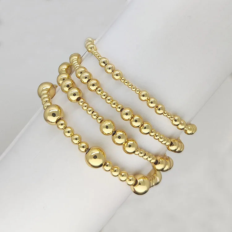 BM1131 Dainty 2mm 3mm 4mm 5mm 8mm 18k Gold Plated Round Ball Beaded Beads Stack Stackable Elastic Bracelet for Girl Women