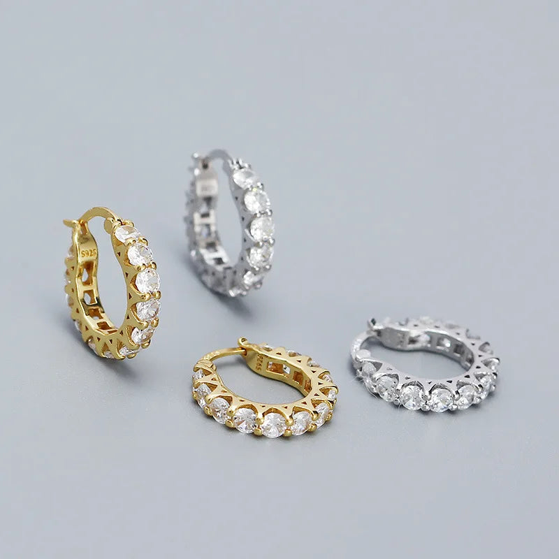 Wholesale Fashion Jewelry 925 Sterling Silver Hollow Out Diamond Cubic Zircon Gold Plated Hoop Earring Jewelry for Women