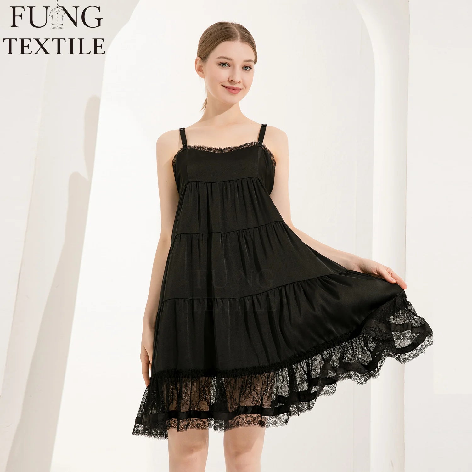 FUNG 6032 High Quality Woman Nightgown Satin Silk Pajamas Women Robes Femme Nightdress Lace Sexy Sleepwear Nightdress