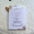 Custom Latest Design White Acrylic Invitations with Orchid Floral Gold Foil and Customized White Plastic Invitation Cards