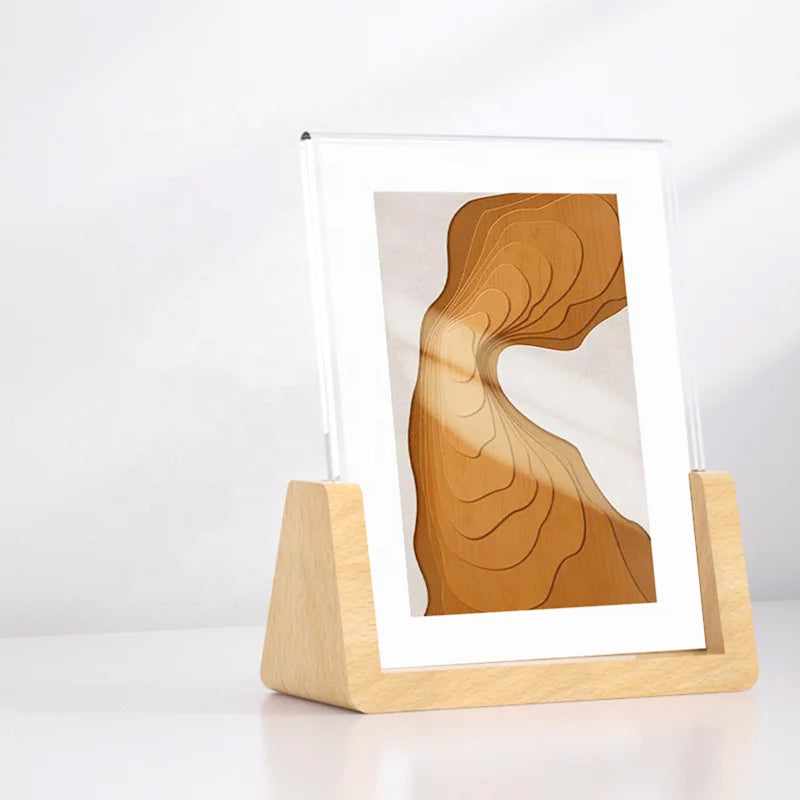 Wholesale U Shape Wooden Picture Base Frame 5x7 Acrylic Wood Photo Frame for Home Decoration