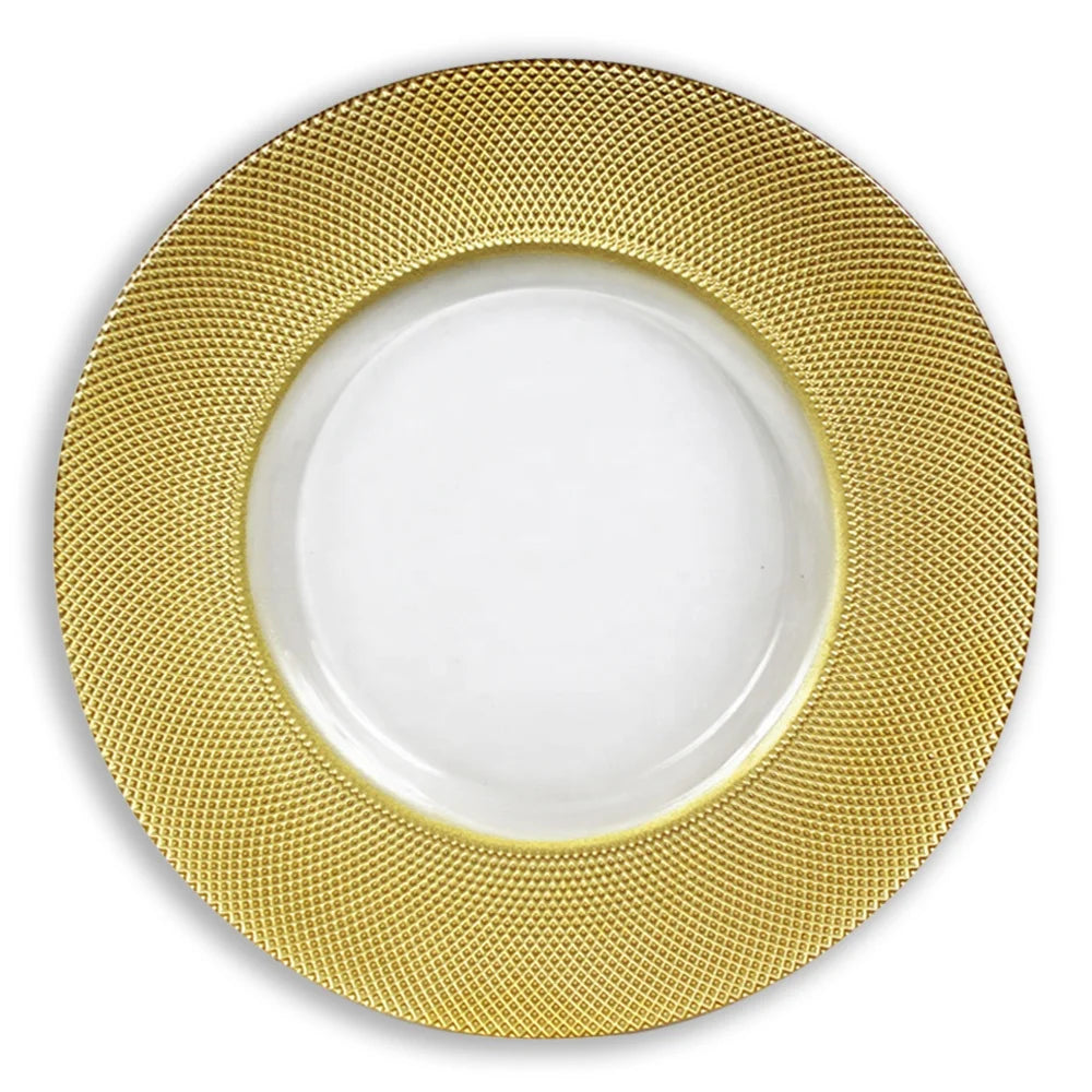 13inch Stylish Dishesgold Silver Crystal Party Wedding Event Rental Decoration Glass Charger Plates