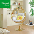 Modern Stainless Steel Garden Hanging Chair Round Outdoor Patio Swing for Hotel or Park Indoor Leisure Furniture