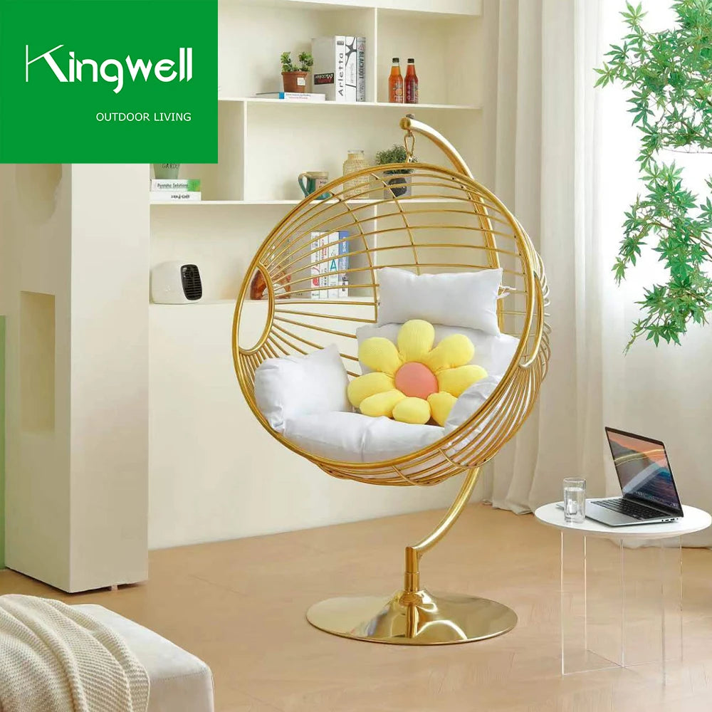 Modern Stainless Steel Garden Hanging Chair Round Outdoor Patio Swing for Hotel or Park Indoor Leisure Furniture