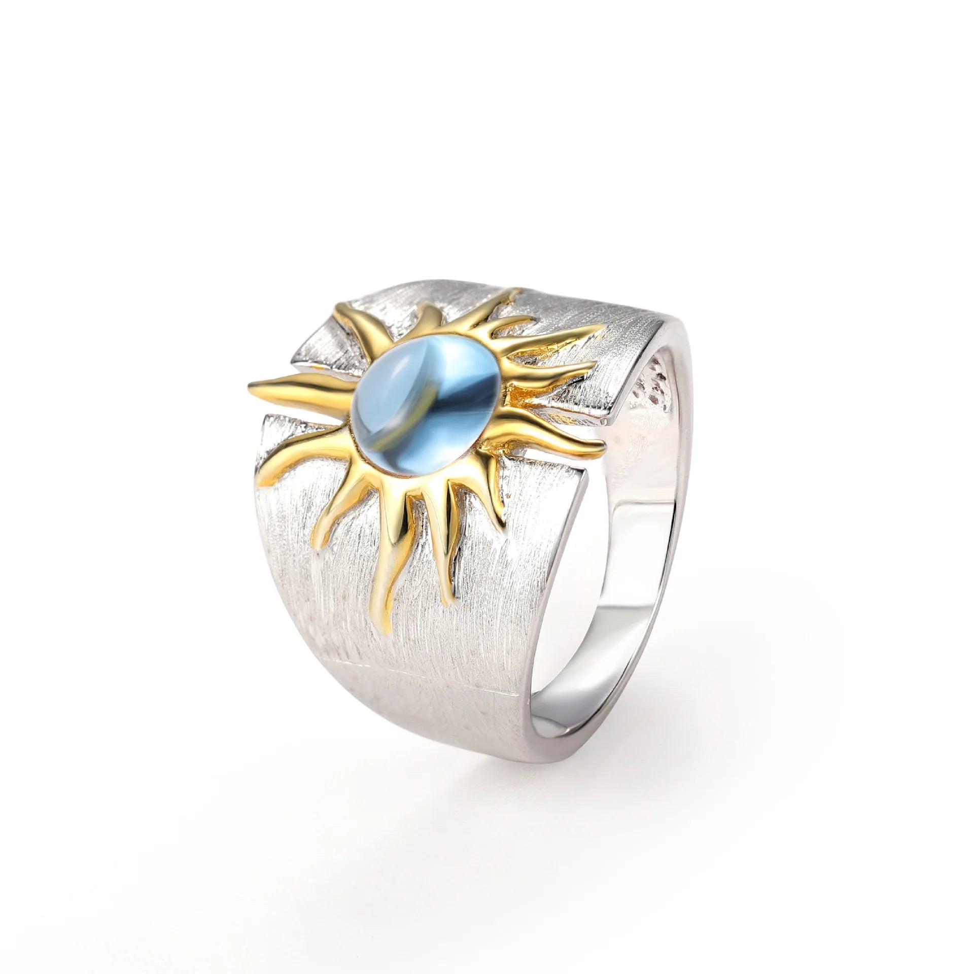 Aimgal Designer Luxury Fine Jewelry S925 Silver Plated with 18k Gold Set Natural Topaz Amethyst Gemstone Ring for Weddings