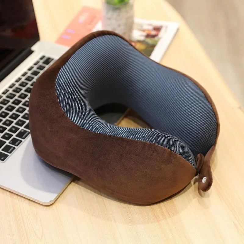 Portable Quilted U-Shape Memory Foam Travel Neck Pillow for Driving Camping-Removable Washable Ergonomic Cervical Support