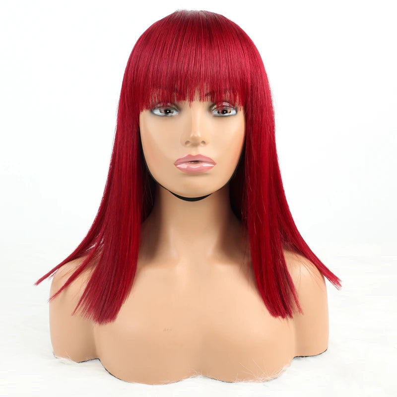 Verified Hair Supplier 99j Color 12aPeruvian Double Drawn Funmi Hair No Lace Full Head Wig Pure Human Hair Short Bob with Fringe