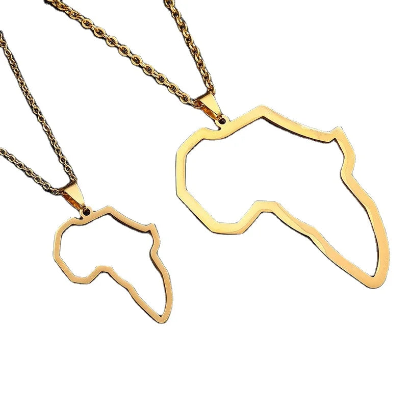 Wholesale High Polished Hollow Africa Map Chain Necklaces Stainless Steel 18K Gold Plated Africa National Map Pendant Necklace