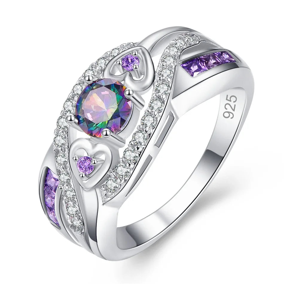 Hot Style Purple Love Ring Four-Claw Zircon Wedding Ring Lady
