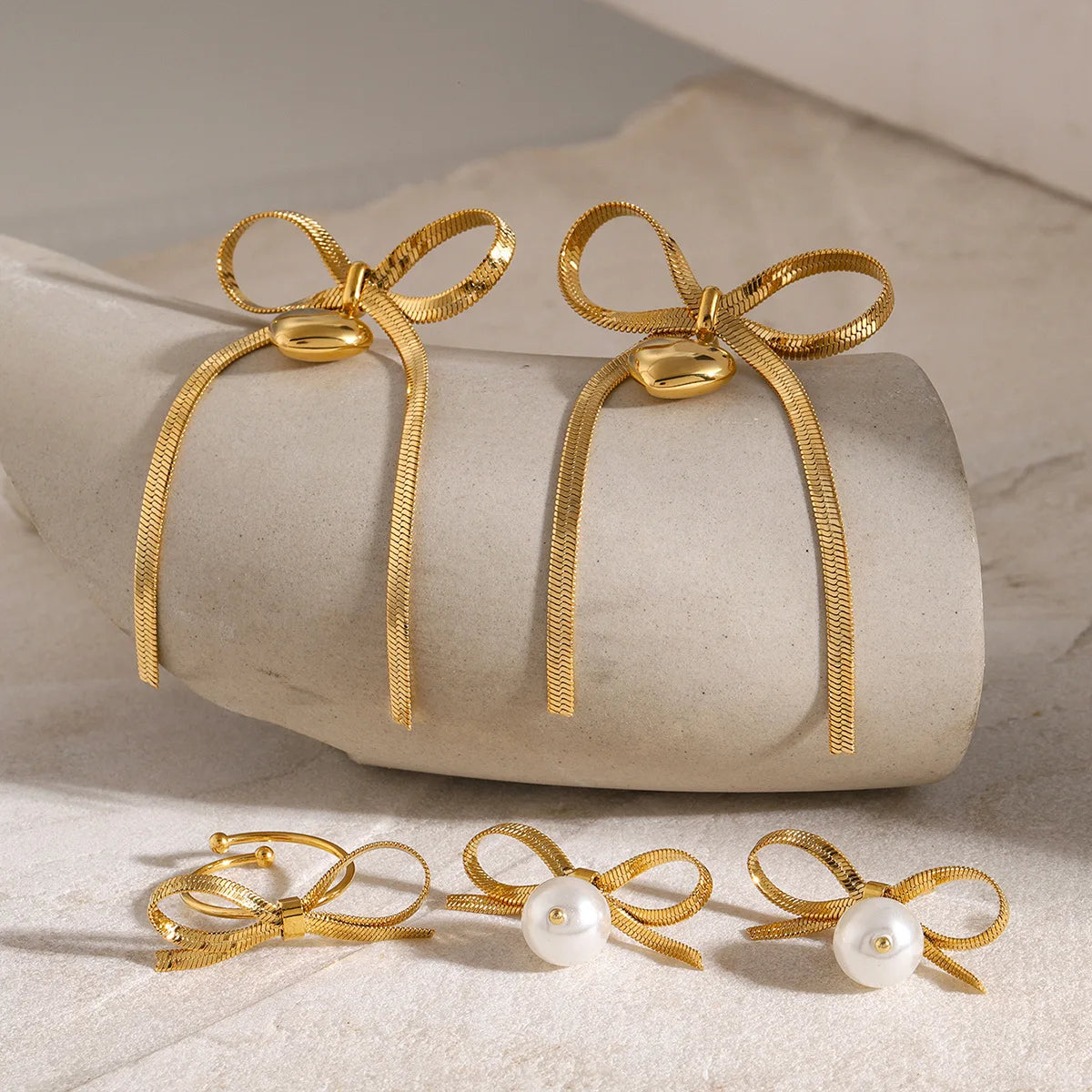 Summer Style Love Heart Bow Knot Stainless Steel Jewelry Set Waterproof Earrings Stud for Women Set