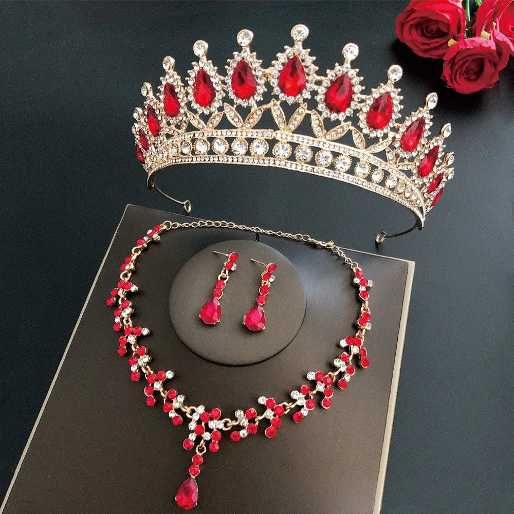 Luxury 3pcs Wedding Jewellery Set New Design Bride Tiara Crown Bridal Earring Necklace Made of Alloy for Anniversary