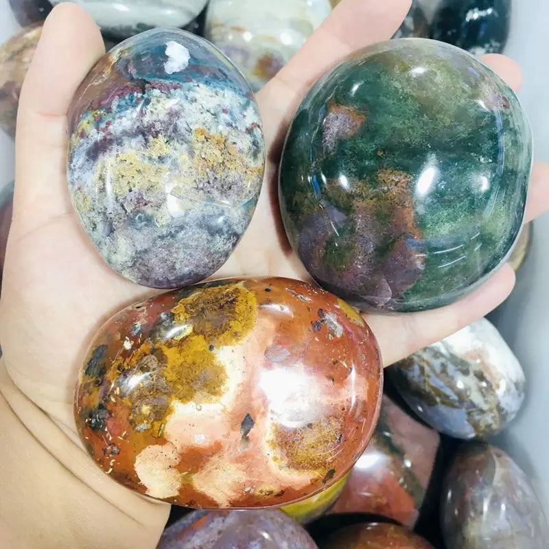 Hot Sale Natural Colorful Crystal Rock Ocean jasper Tumbled Sea Jade Polished Crystal Palm Stone for Healing