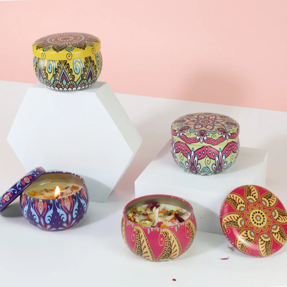 Cute Designs Accept Personalized Mini Round Metal Jar Package Non-toxic Flowers Scented Candles in Bulk