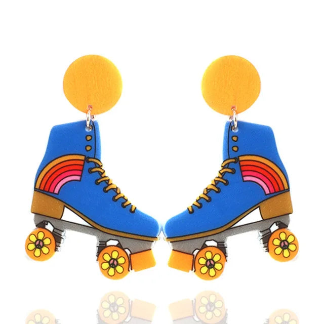 Funny Hyperbole Irregular Geometric Drop Earrings Big Eyes Rainbow Radial Coconut Tree Printing Ice Skates Round Acrylic Earing