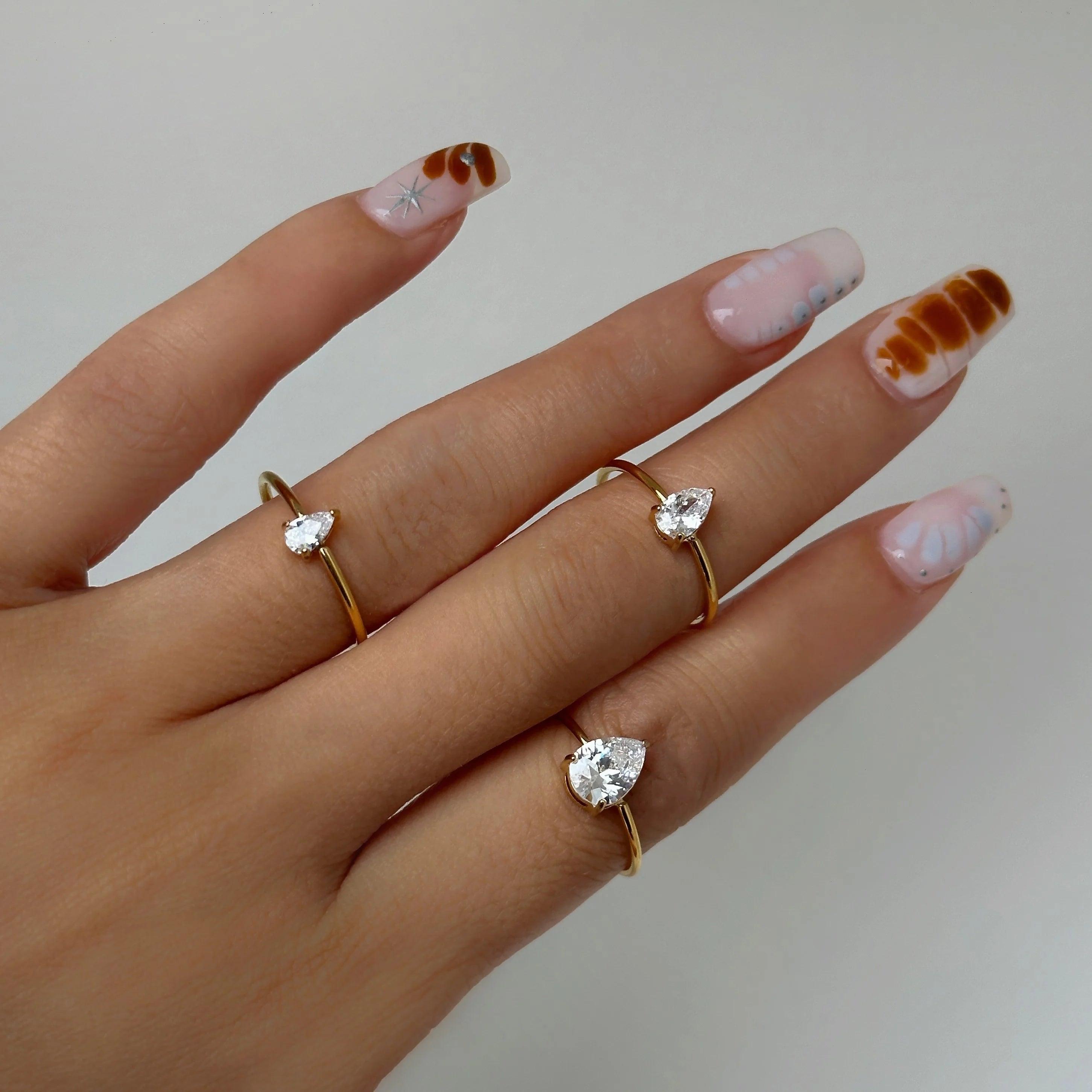 2024 Dazan Summer New Ins Trendy 18k Pvd Gold Plated Stainless Steel Cute Minimalist Water Drop Zircon Ring for Daily Women