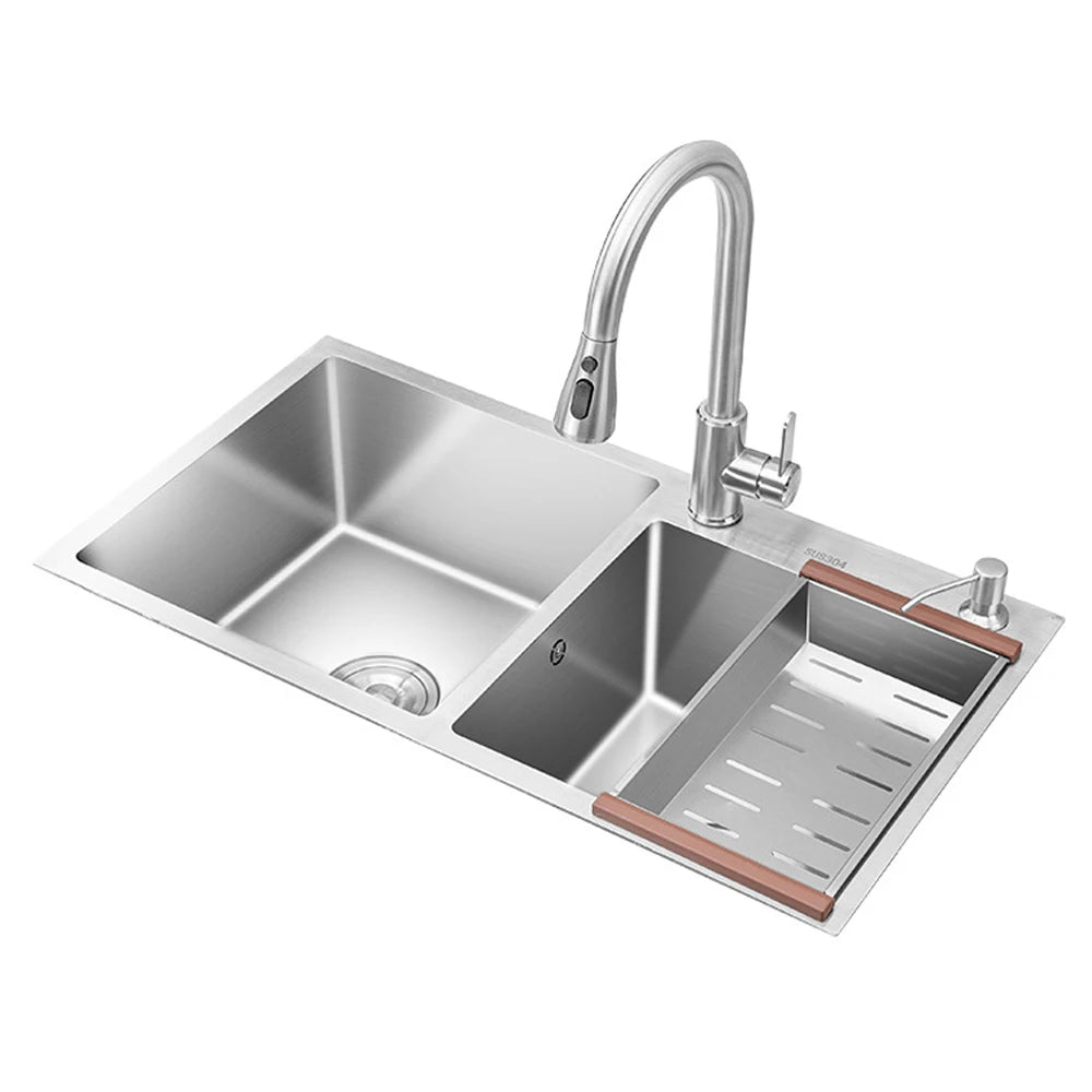 YMC Double Bowl Undermount Handmade Stainless Steel Black Kitchen Sink