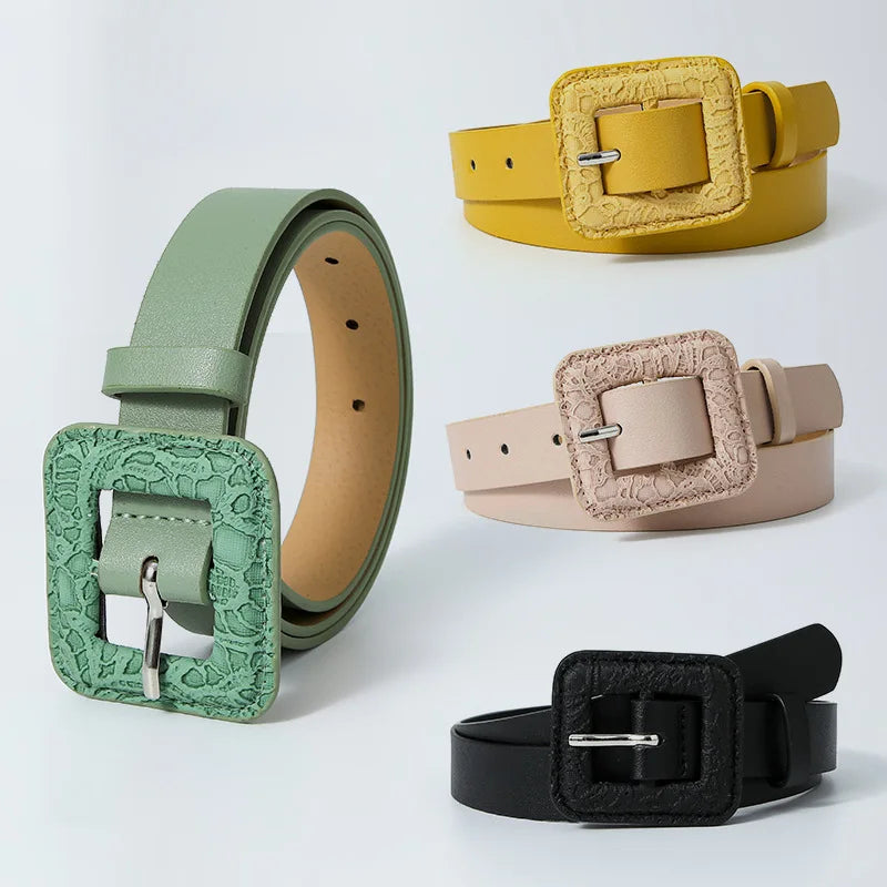 Women's Summer Retro Pattern Buckle  Belt Colorful Pu Leather Belt Comfy Belts for Women Dress Pants