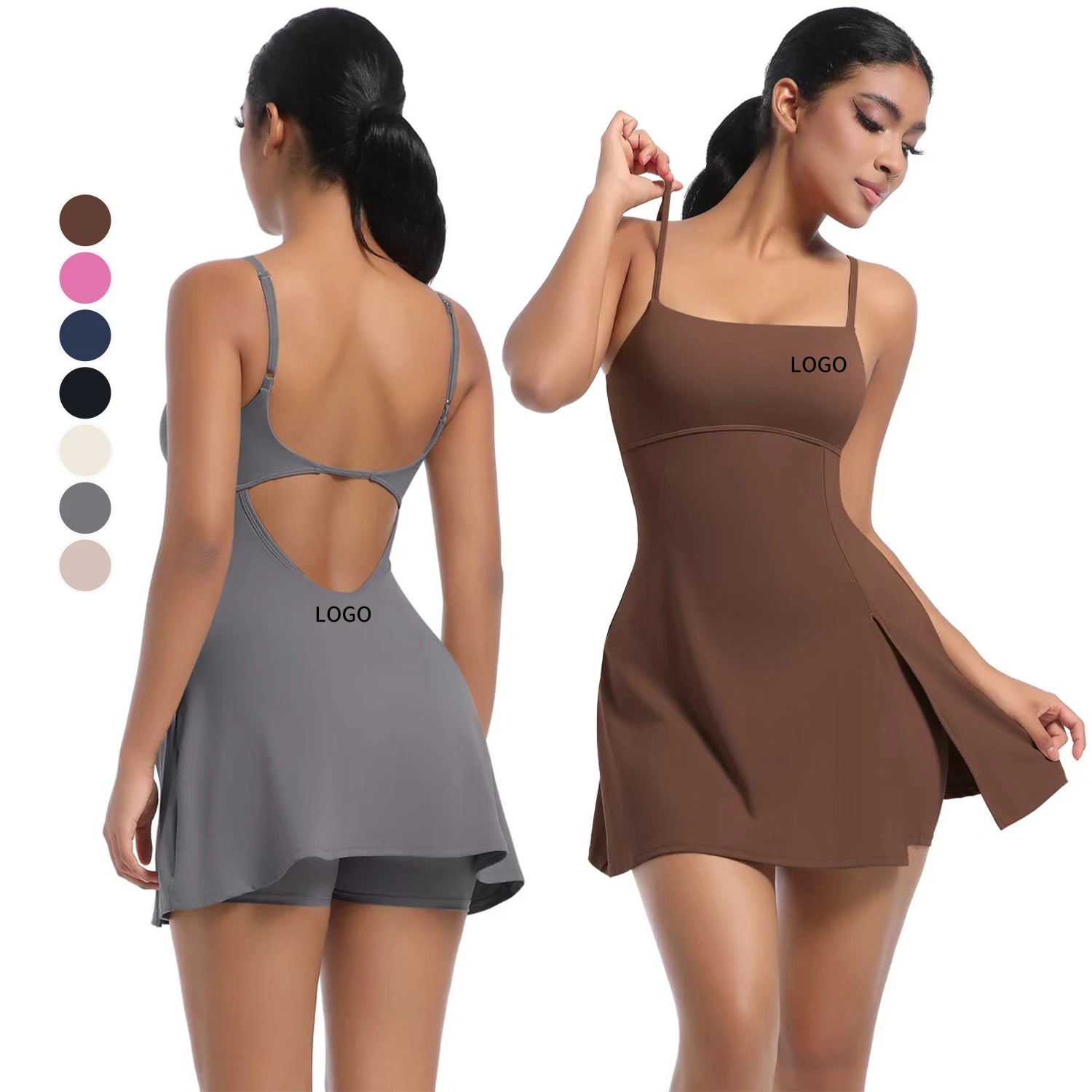 OEM Design Women's Anti-Running Light Sports Tennis Dress Breathable Chest Pad Beautiful Back Strap Yoga Golf Fitness Skirt Sets